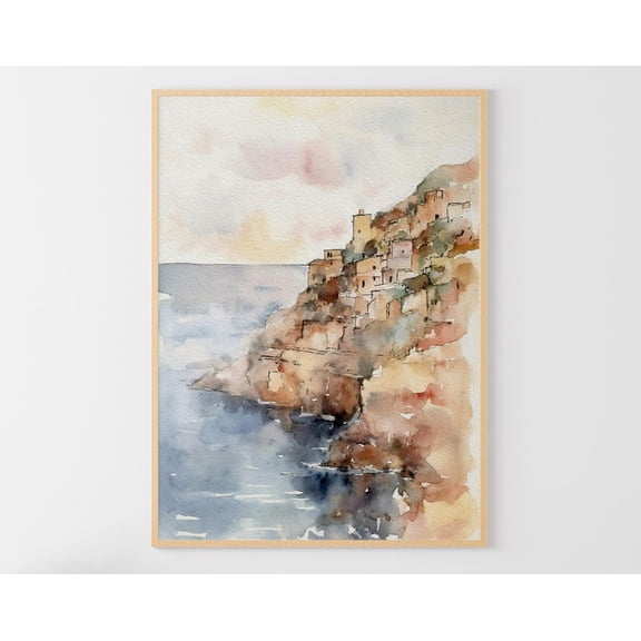 Amalfi Coast Positano Art Poster Italian Landscape Italy Old Town Poster, Unframed Poster Size 12x18
