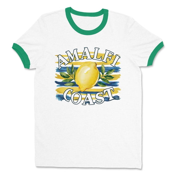 Amalfi Coast Ringer Tee Shirt Unisex 2X-Large White/Kelly Green