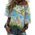 thumbnail image 1 of Amalfi Coast Seaview With Fresh Limes On Tree Ruffle Short Sleeve T-Shirt Women's V Neck Sexy Printed T Shirt Tops Amalfi, 1 of 5