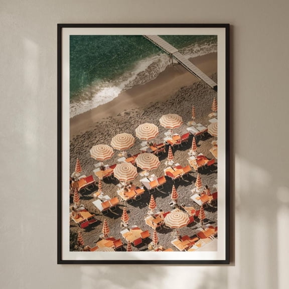 Amalfi Coast Umbrellas Print: Italy Beach Photography, Boho Wall Art UNFRAMED PAPER POSTER, Home Decor, Vintage Gift, Living Room Dercor