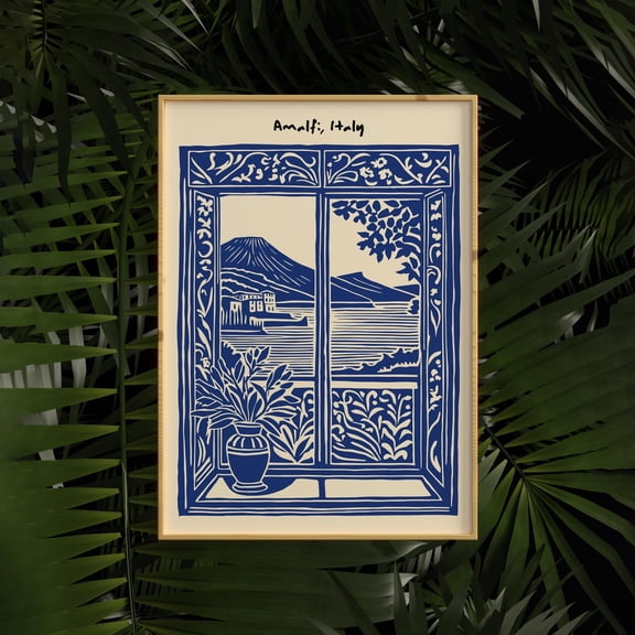 Amalfi Coast Vintage Italian Riviera View Vesuvius Volcano, Unframed Paper Poster 8x10in