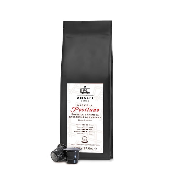 Amalfi Coffee Fine Italian Espresso Capsules, 100 Coffee Pods Pack, Single Cup Coffee Capsule, Nespresso Original Compatible Capsules (Positano Coffee Capsules)