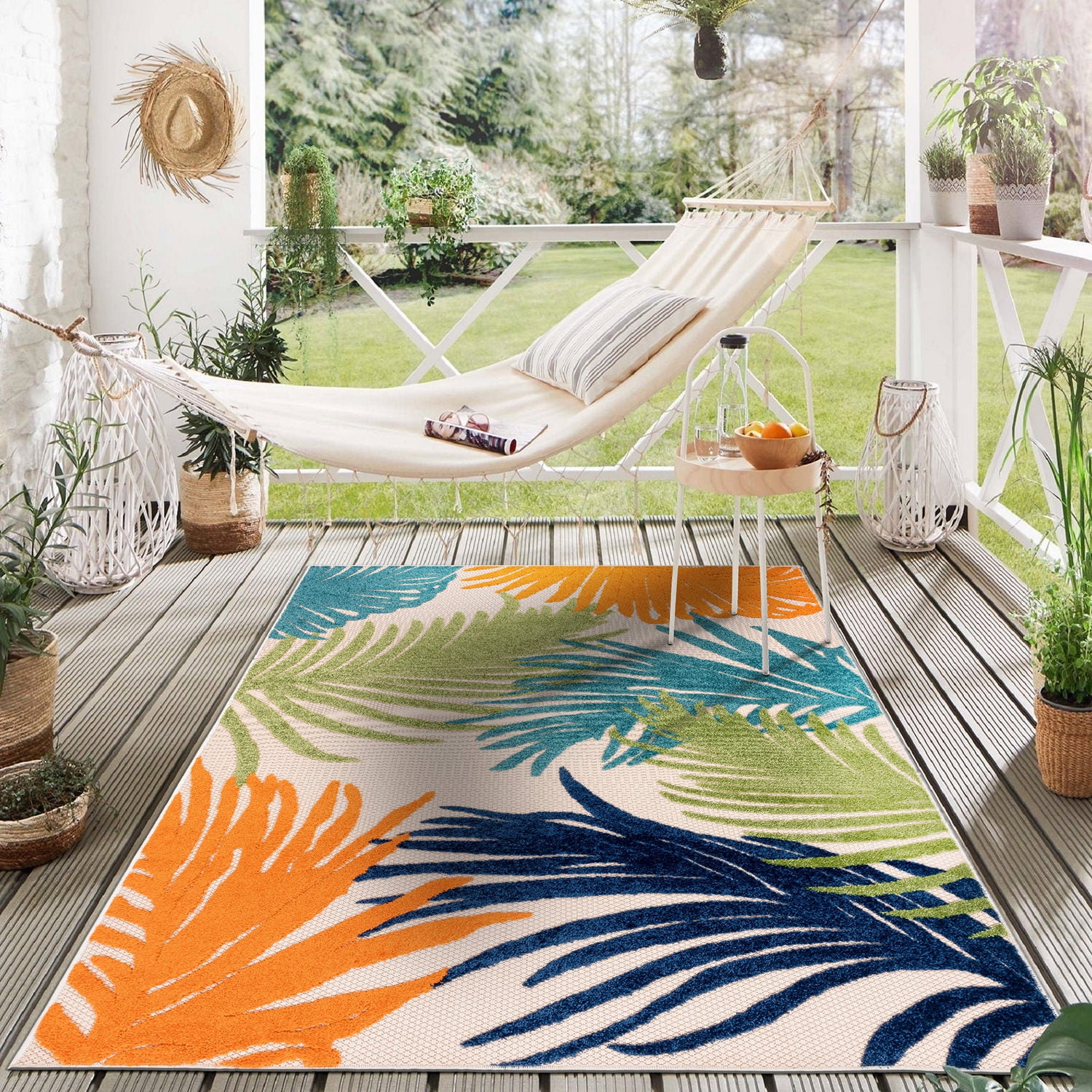 Tropical Floral Multi-Color Synthetic Indoor/Outdoor 5' x 7' Area Rug