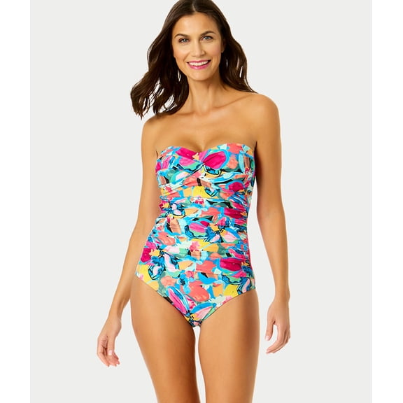 Anne Cole MULTI Amalfi Floral Twist Bandeau One-Piece Swimsuit, US 6