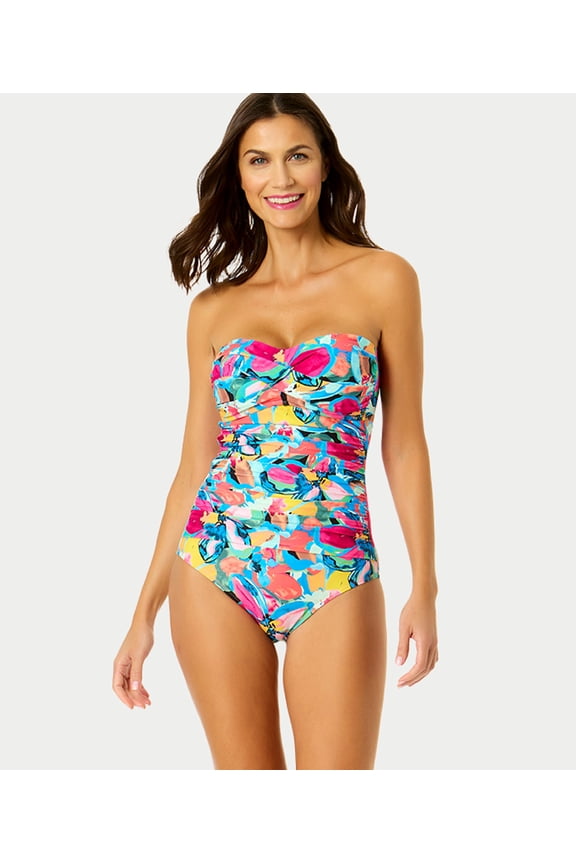 MULTI Amalfi Floral Twist Bandeau One-Piece Swimsuit, US 6