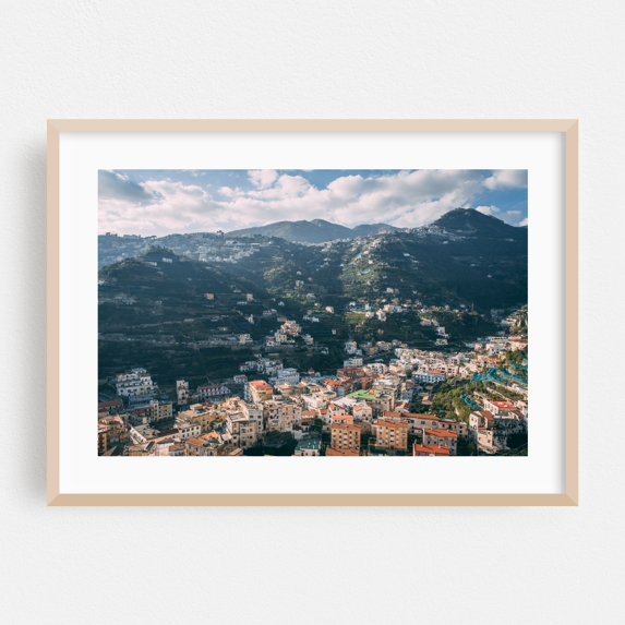 Amalfi Hillsides 02 - Campania Italy Photography Landscape Mountain Cityscape Architecture Scenic Travel Poster Rural Oak Framed Wall Art Print 5 x 7 inches