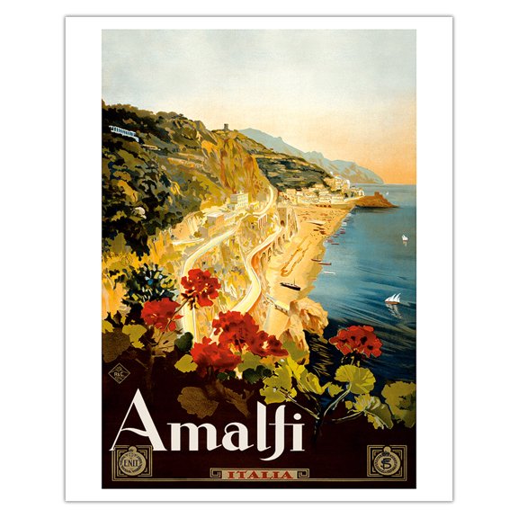 Amalfi Italia - Campania Italy - Vintage Travel Poster by Mario Borgoni c.1925 - Fine Art Matte Paper Print (Unframed) 16x20in