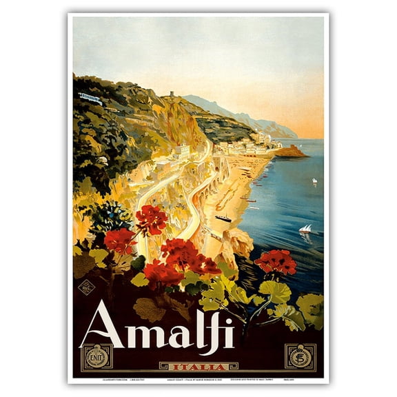 Amalfi Italia - Campania Italy - Vintage Travel Poster by Mario Borgoni c.1925 - Master Art Print 10in x 14in