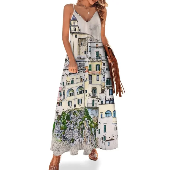 Amalfi Italy Sleeveless Dress luxury woman evening dress Elegant gown