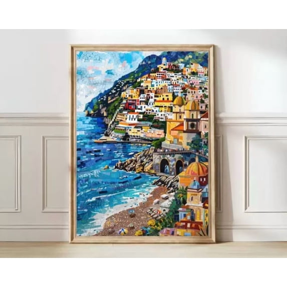 Mosric Amalfi Mosaic Bead Art Positano Amalfi Illustration Poster , Poster ...