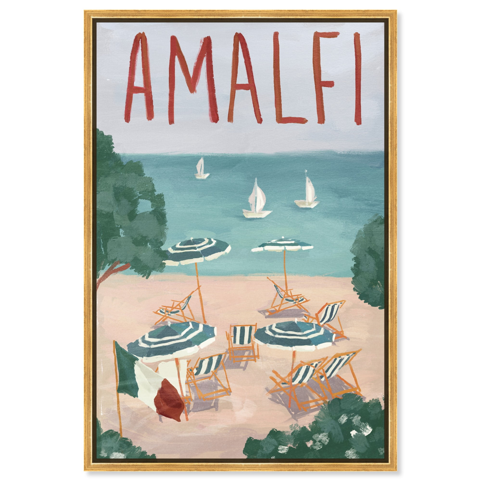 Amalfi Poster Canvas Trendy Coastal Print by Art Remedy, Gold Frame, 36 ...