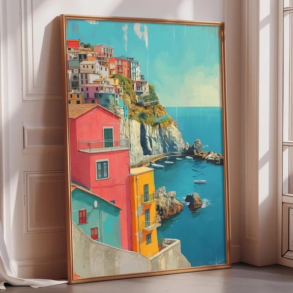 Amalfi Style Italian Coast Poster, Unframed Paper Poster 8x10in