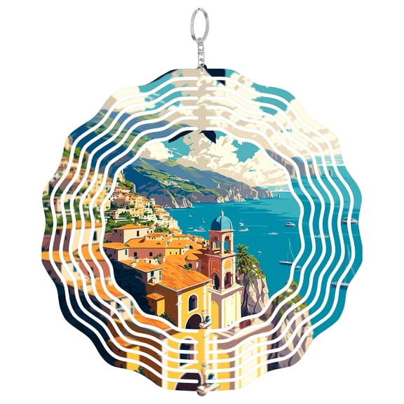 Amalfi Town Italy Cathedral View 3D Wind Spinner Metal Hanging Decor Outdoor Yard Art Gift For Traveler