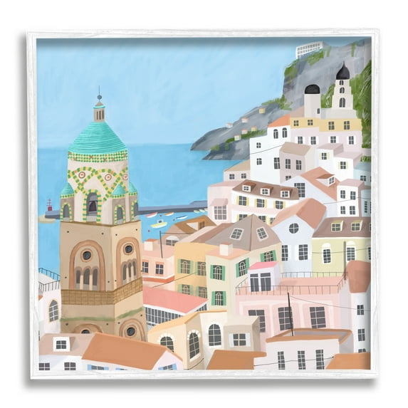 Amalfi Traditional Italian Architecture Coastal Cliffside Cityscape Town & City Framed Art Print Wall Art, 17x17