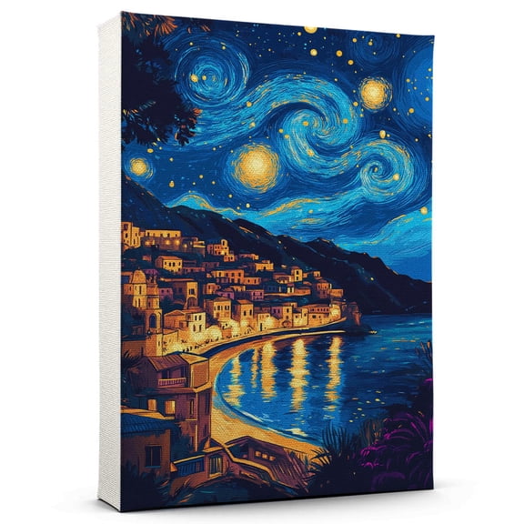 Amalfi Travel Canvas Art Print, Italy Canvas Wall art, Amalfi Travel Canvas Starry Night, Italy Decor Travel Artwork - 95AZ29