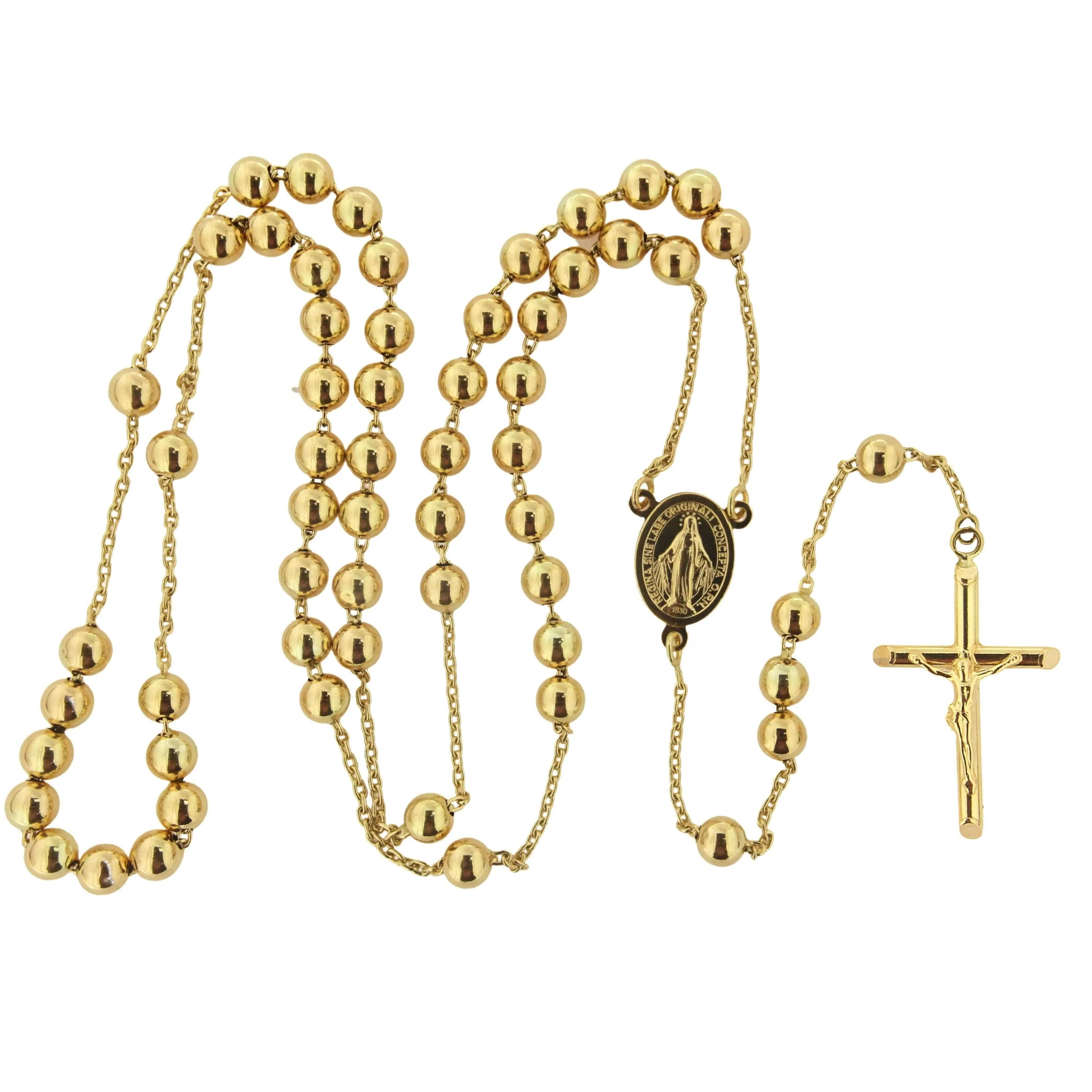 Amalia Men's Solid Gold Rosary Necklace, 5mm