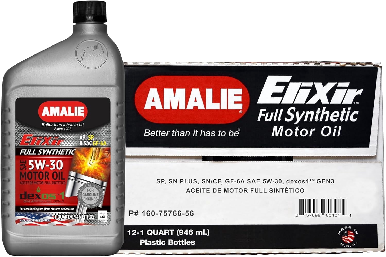 Amalie Elixir Full Synthetic 5W 30 Dexos1 Car Motor Oil Blend - 12