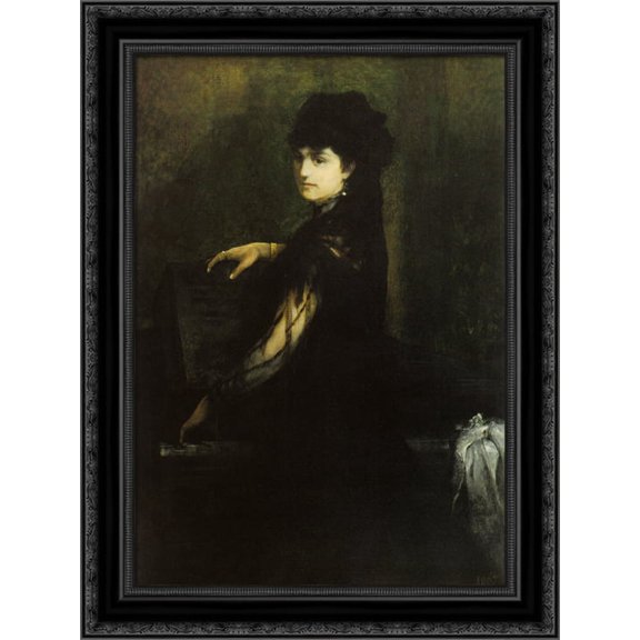 Amalie Makart at the Piano 19x24 Black Ornate Wood Framed Canvas Art by Makart, Hans