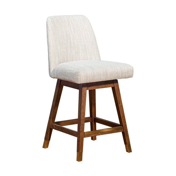 Amalie Swivel 26" Seat Height in Brown Oak Wood Finish with Beige Fabric Bar Stool for Kitchen Island Counter