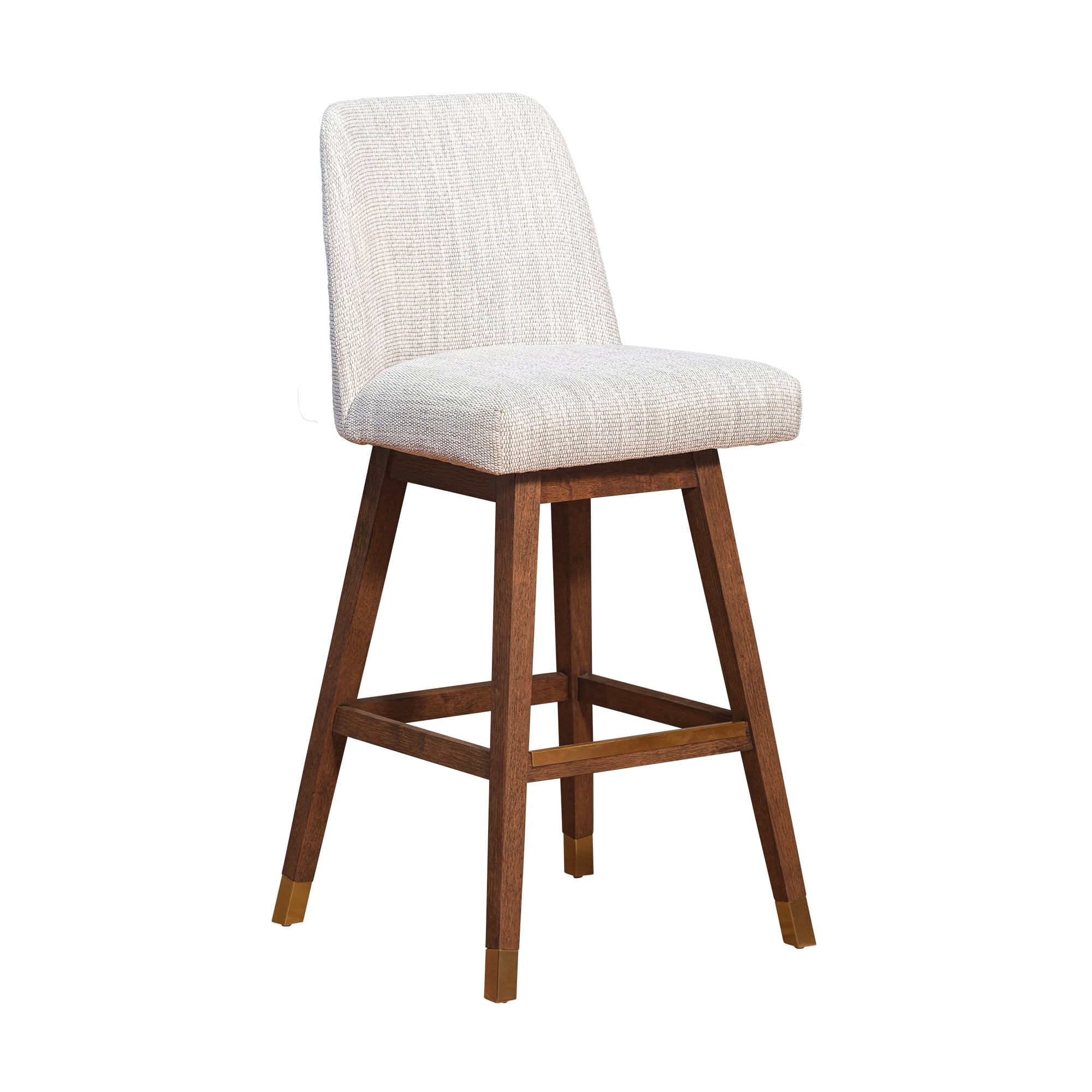 Amalie Beige Fabric Swivel Bar Stool with Brown Oak Wood Finish