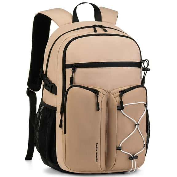 Backpack for Men and Women, Water Resistant College Bookbag, Lightweight School Travel Carry On Back Pack, khaki