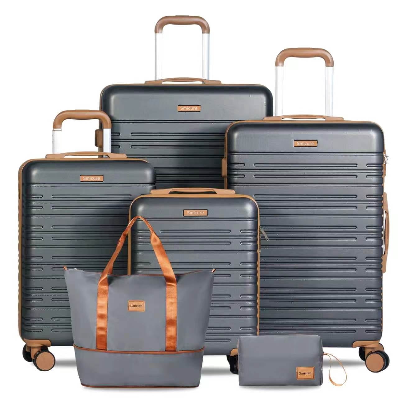 Hardside Luggage Sets 6 Piece, Hardshell Suitcase with TSA Lock Spinner Wheel and Travel Duffle Bag.Dark Gray