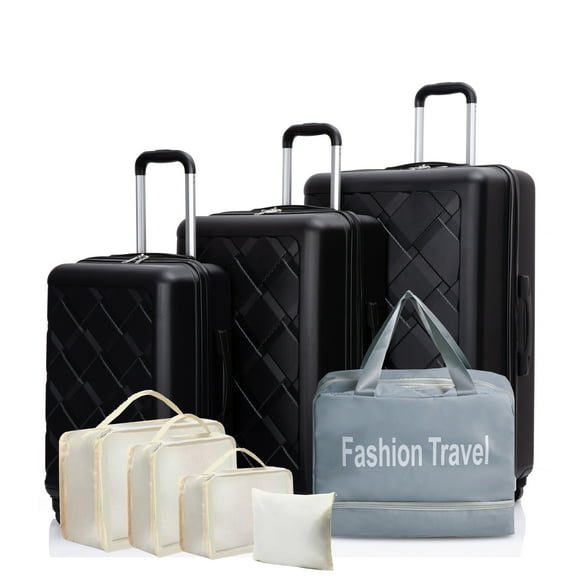 3 Piece Hardside Luggage Sets, Hardshell Suitcase Lightweight Durable Spinner Wheels with Duffel Bag and Packing Cubes, Black