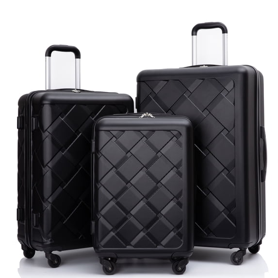 3 Piece Hardside Luggage Sets, Hardshell Suitcase Lightweight Durable Spinner Wheels.Black