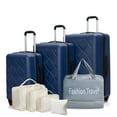 thumbnail image 1 of 3 Piece Hardside Luggage Sets, Hardshell Suitcase Lightweight Durable Spinner Wheels with Duffel Bag and Packing Cubes, Dark Blue, 1 of 9