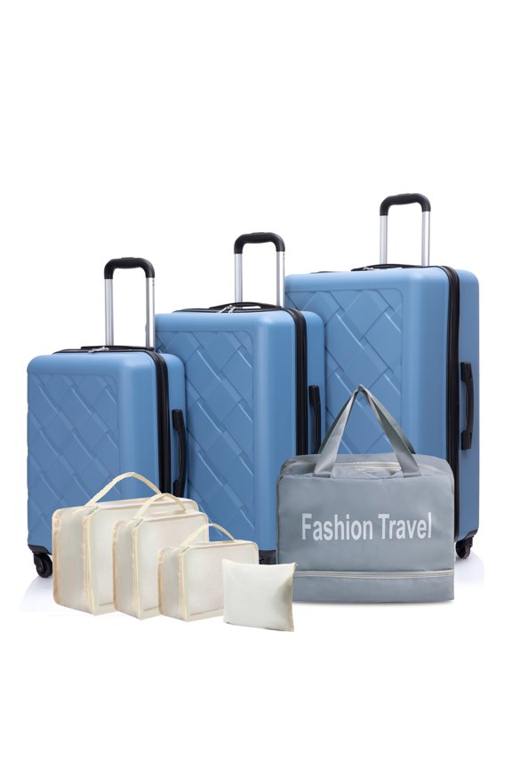 3 Piece Hardside Luggage Sets, Hardshell Suitcase Lightweight Durable Spinner Wheels with Duffel Bag and Packing Cubes,Light Blue