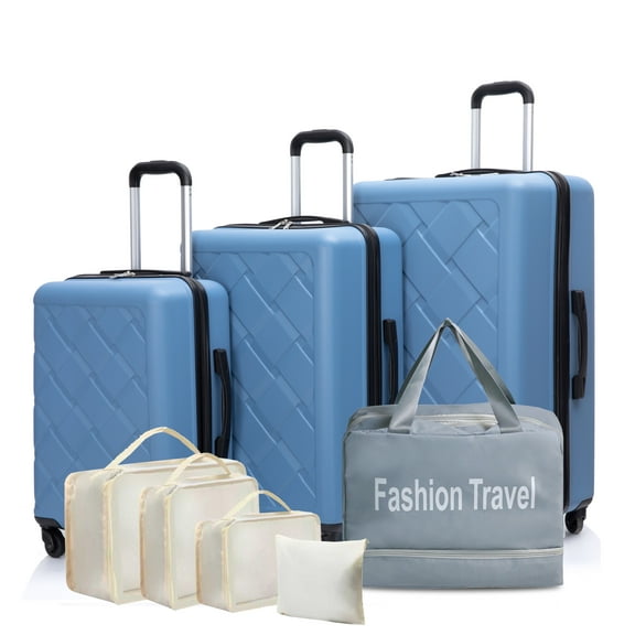 3 Piece Hardside Luggage Sets, Hardshell Suitcase Lightweight Durable Spinner Wheels with Duffel Bag and Packing Cubes,Light Blue