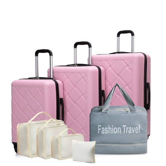3 Piece Hardside Luggage Sets, Hardshell Suitcase Lightweight Durable Spinner Wheels with Duffel Bag and Packing Cubes, Pink