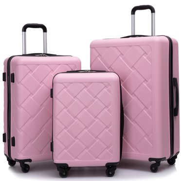 Amalodie 3 Piece Luggage Sets,ABS Hardside Suitcase,Carry On Luggage with Lightweight Durable Spinner Wheels,Pink