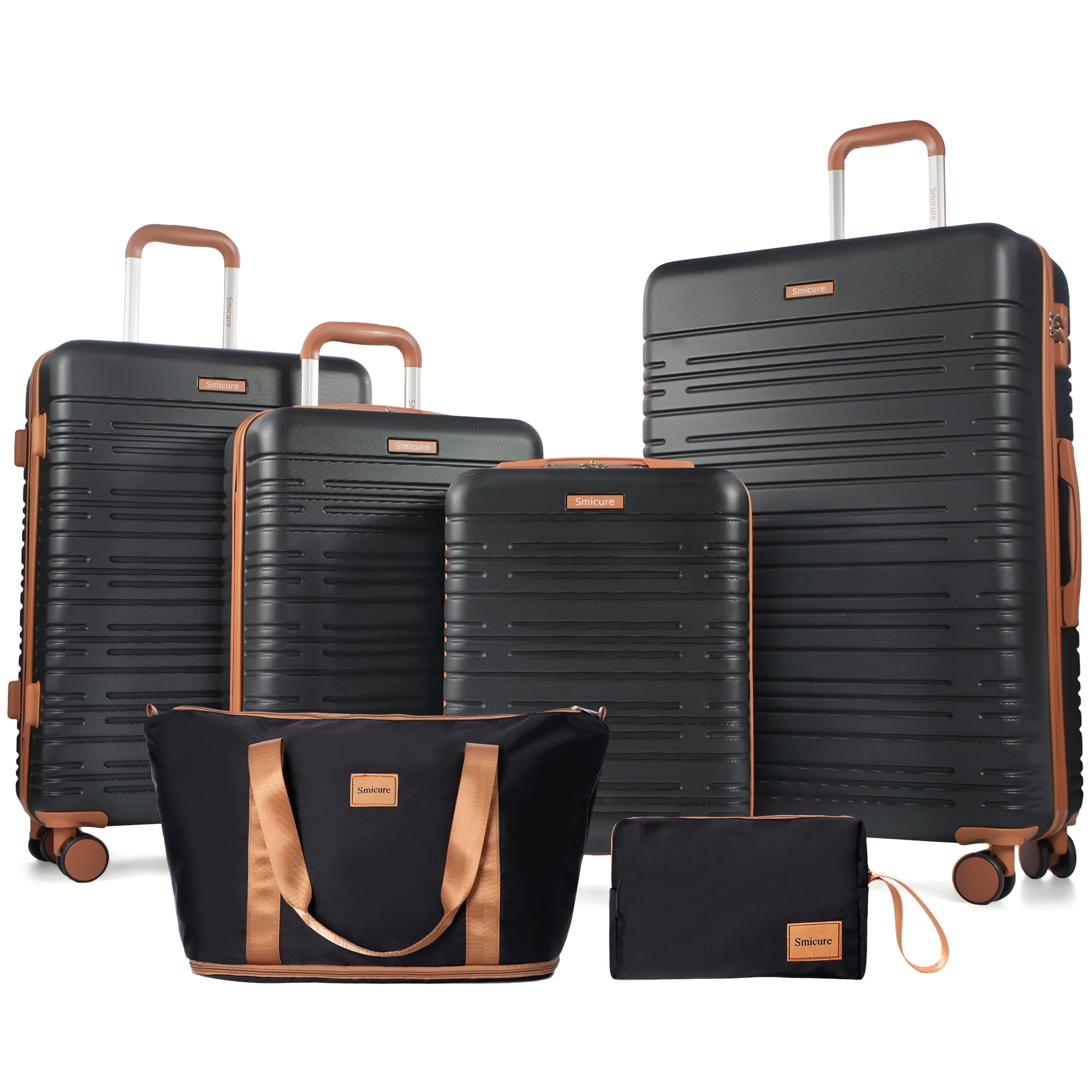 Hardside Luggage Sets 6 Piece, Hardshell Suitcase with TSA Lock Spinner Wheel and Travel Duffle Bag.Black