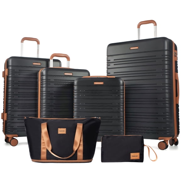 Hardside Luggage Sets 6 Piece, Hardshell Suitcase with TSA Lock Spinner Wheel and Travel Duffle Bag.Black