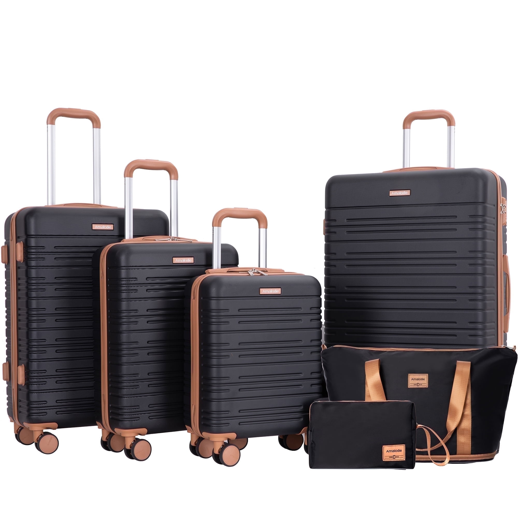 Amalodie 6 Piece Hardside Luggage Sets,Hardshell Suitcase with TSA Lock Spinner Wheel and Travel Duffle Bag.Black - Walmart.com