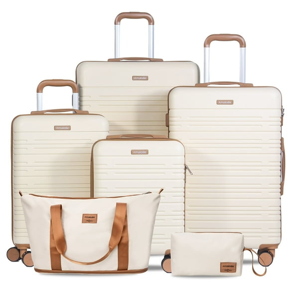 Hardside Luggage Sets 6 Piece, Hardshell Suitcase with TSA Lock Spinner Wheel and Travel Duffle Bag.Beige