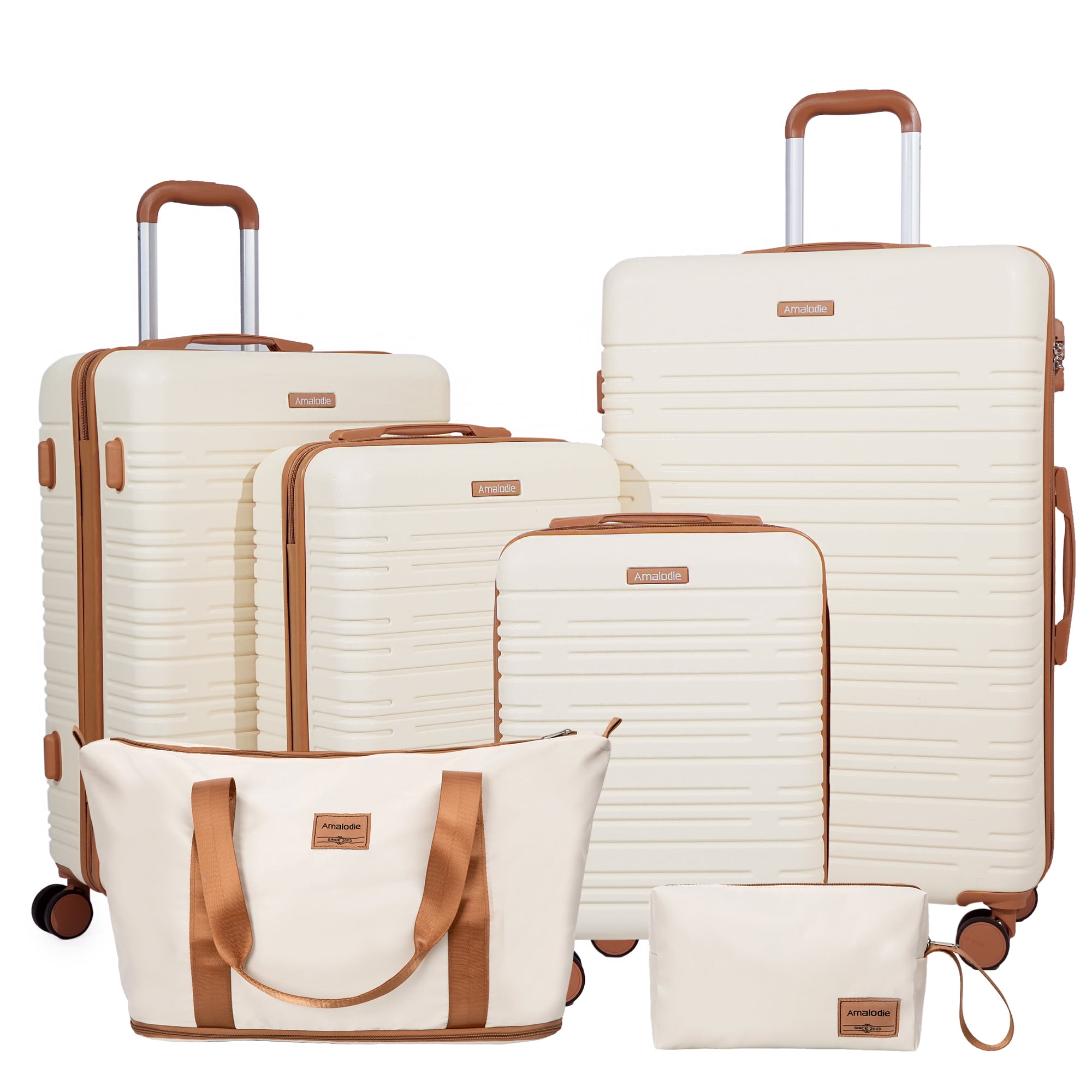 Hardside Luggage Sets 6 Piece, Hardshell Suitcase with TSA Lock Spinner Wheel and Travel Duffle Bag.Beige