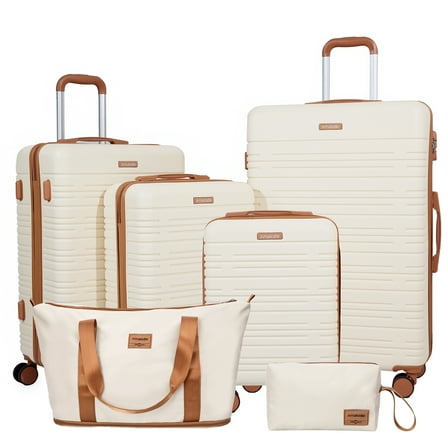 Hardside Luggage Sets 6 Piece, Hardshell Suitcase with TSA Lock Spinner Wheel and Travel Duffle Bag.Beige