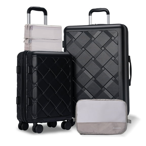 Luggage Sets Hardside 5 Piece Lightweight Hardshell Suitcase with Spinner Wheels and 3PCS Packing Cubes,(18"&26")Black