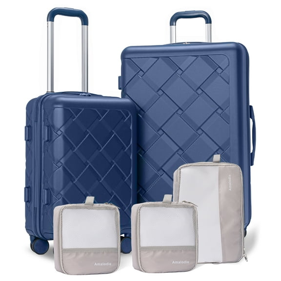 Luggage Sets Hardside 5 Piece Lightweight Hardshell Suitcase with Double Spinner Wheels and 3PCS Packing Cubes,(18"&26")Dark Blue