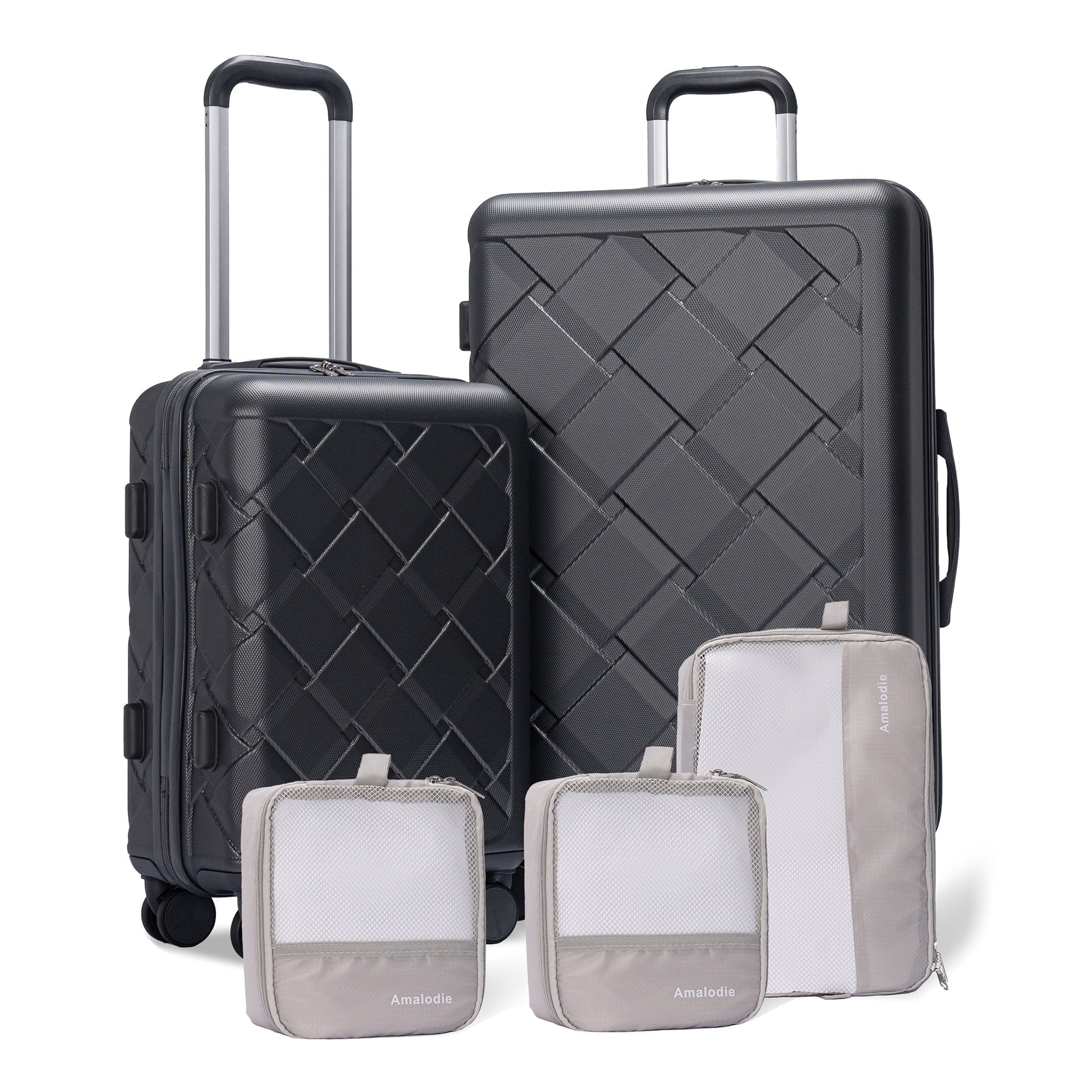 Luggage Sets Hardside 5 Piece Lightweight Hardshell Suitcase with Double Spinner Wheels and 3PCS Packing Cubes,(18"&26") Dark Gray