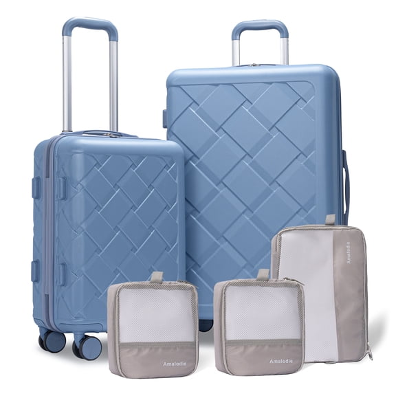 Luggage Sets Hardside 5 Piece Lightweight Hardshell Suitcase with Spinner Wheels and 3PCS Packing Cubes,(18"&26") Light Blue