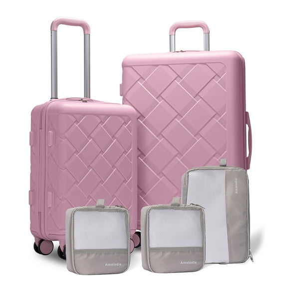 Luggage Sets Hardside 5 Piece Lightweight Hardshell Suitcase with Double Spinner Wheels and 3PCS Packing Cubes,(18"&26")Pink