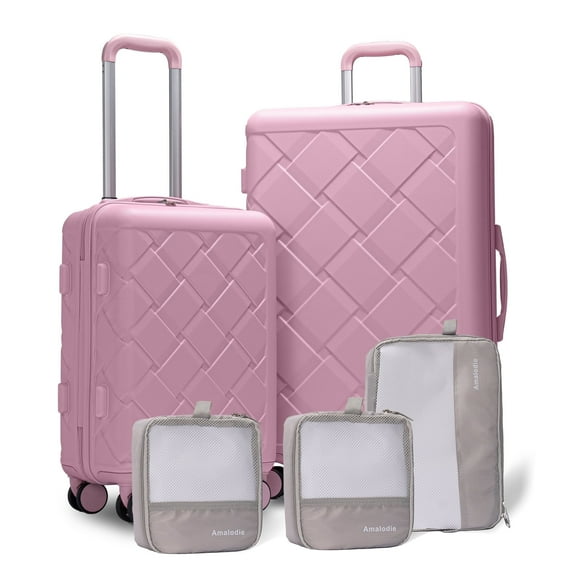 Luggage Sets Hardside 2 Piece Lightweight Hardshell Suitcase with Double Spinner Wheel and 3PCS Packing Cubes,(18"&26")PINK