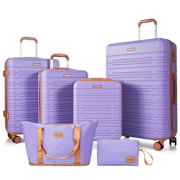 Hardside Luggage Sets 6 Piece, Hardshell Suitcase with TSA Lock Spinner Wheel and Travel Duffle Bag.Light Purple
