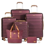 Hardside Luggage Sets 6 Piece, Hardshell Suitcase with TSA Lock Spinner Wheel and Travel Duffle Bag.Wine Red