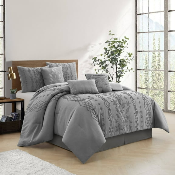 Amalthea 7 Piece Comforter Set, Queen, Grey