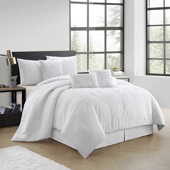 Amalthea 7 Piece Comforter Set, Queen, White