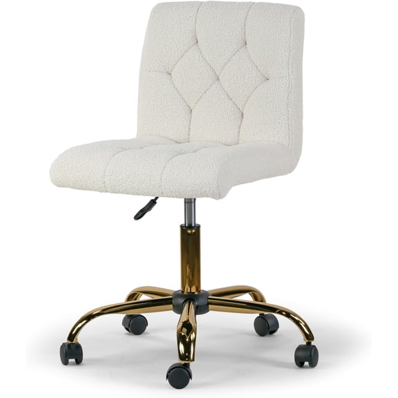 Aman Cream Boucle Upholstered Adjustable Height Swivel Office Chair with Golden Frame Wheel Base